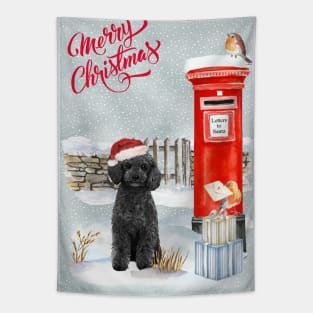 Black Poodle Merry Christmas Santa Dog Tapestry