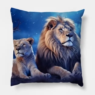 Lion Animal Wildlife Wilderness Colorful Realistic Illustration Pillow