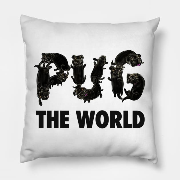 Pug The World Dark Mode Variant Pillow by spclrd