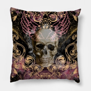 Skull with gold and rose designs Pillow