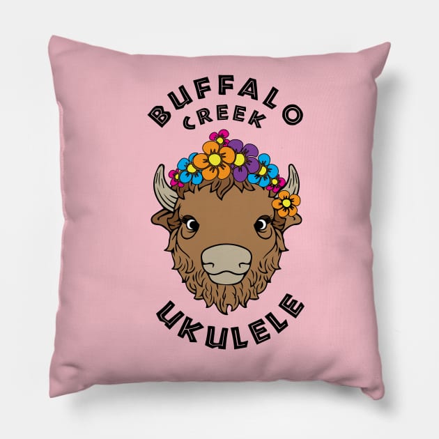 Buffalo Creek Ukulele T-Shirt_Black Text Pillow by Sara Howard