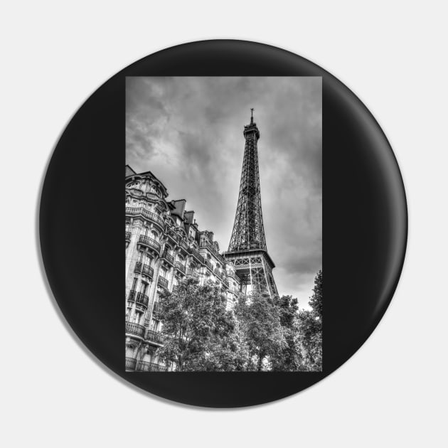 Eiffel Tower Paris, Behind The Town Houses, Black And White Pin by tommysphotos