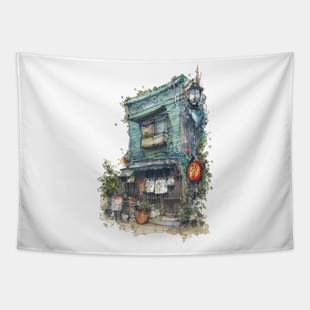 Copperplate Japanese House Tapestry by Housesketcher