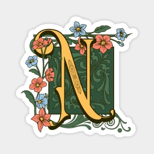 Art Nouveau Letter N, Ornamental Letter N, Art Deco Magnet