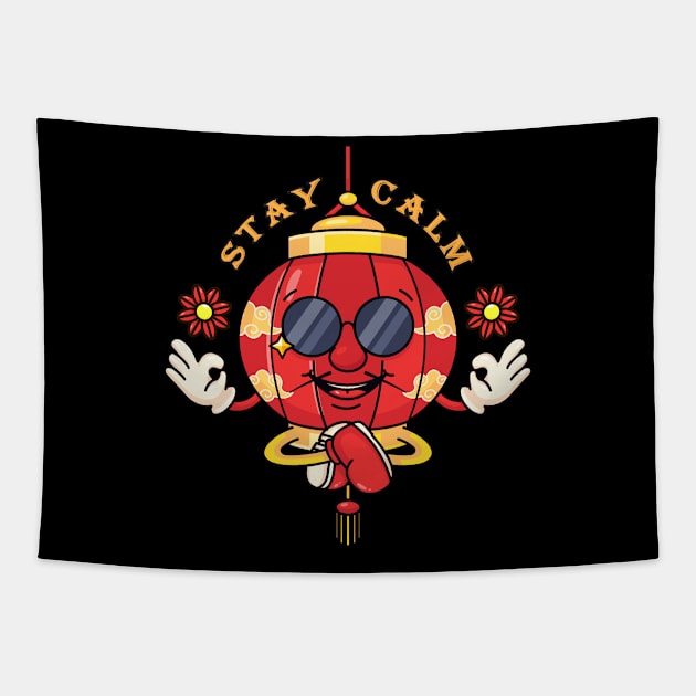 Chinese New Year, cute relaxing lantern mascot characters Tapestry by Vyndesign