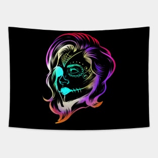 Colorful Stylized Female Calaveras Makeup Day Of The Dead Tapestry