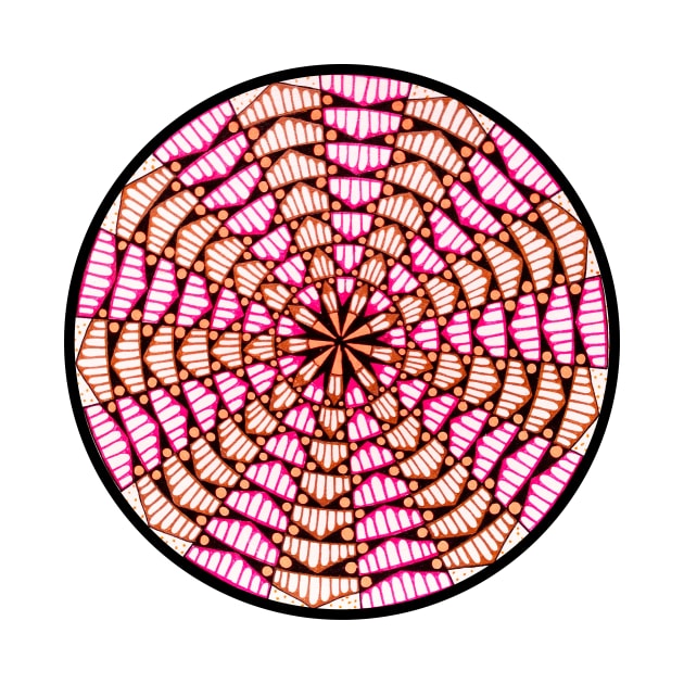 Handmade pink and brown pentagon mandala art by Mitadoodleart