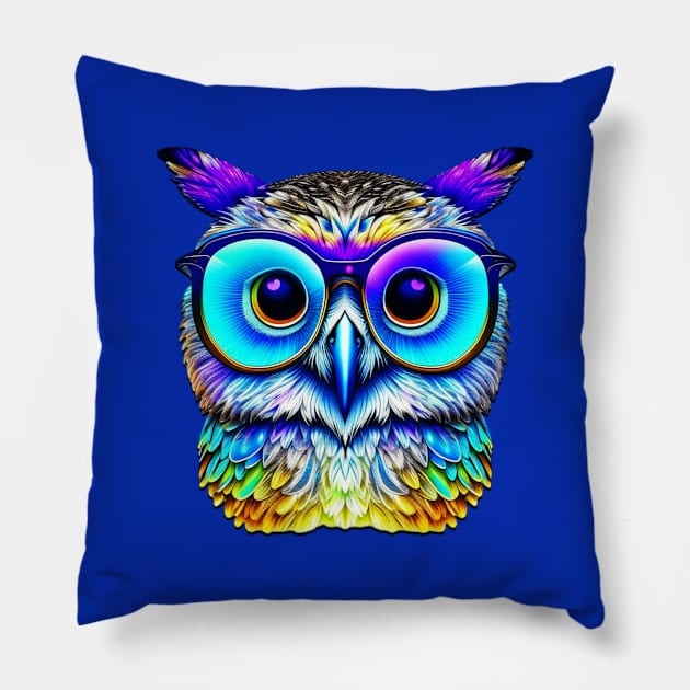 Colorful Owl With Funky Glasses Pillow by Uniman
