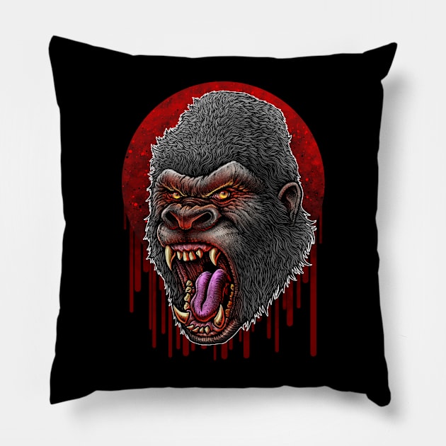 Bloody Kong Head Pillow by LillyRise