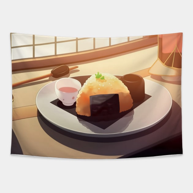 Delicous Japanese Food Onigiri - Anime Wallpaper Tapestry by KAIGAME Art