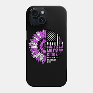 Purple Up For Military Kids Sunflower American Flag Phone Case