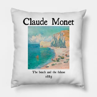 The beach and the falaise by Claude Monet Pillow