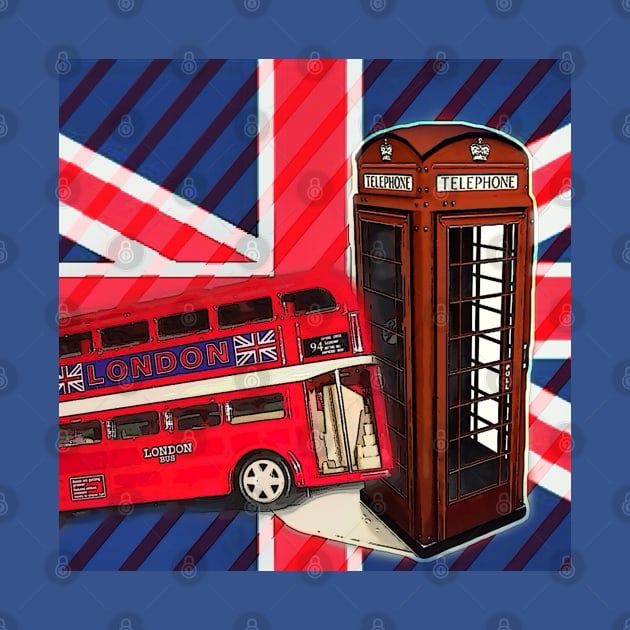 1980s dark academia union jack london bus vintage red telephone booth by Tina