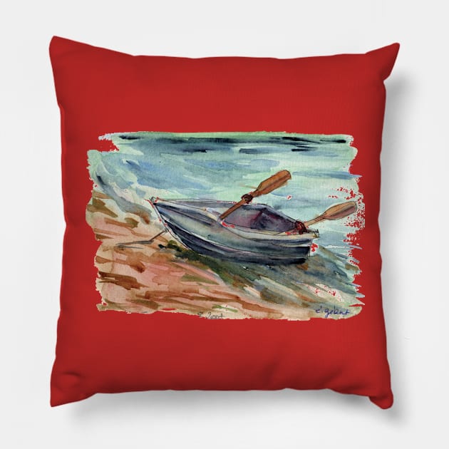 the lonely bark on shore Pillow by EmilieGeant