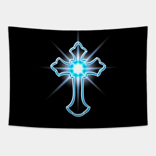 Christian Cross with the ray of light with black background Tapestry