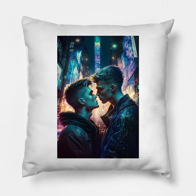 Cyberpunk Romance Pillow by PenguiQueer