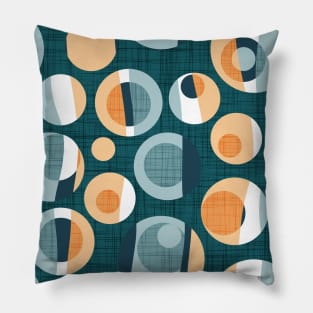 Rounded inspiration // pattern // green pine linen texture background orange tequila sunrise and blue malibu circles Pillow