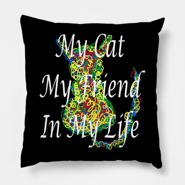 Scribble Rainbow Cat Pillow by Fandie