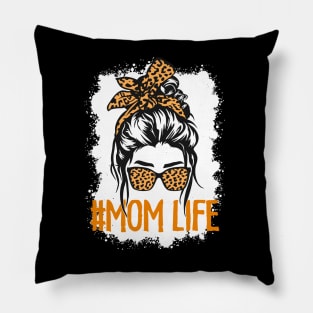 mom life messy bun mother leopard Pillow