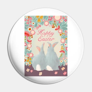 Happy Easter Bunnies and Flowers paper cut art Pin