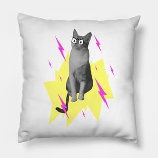 Annoyed, comical cat summoning pink lightning Pillow