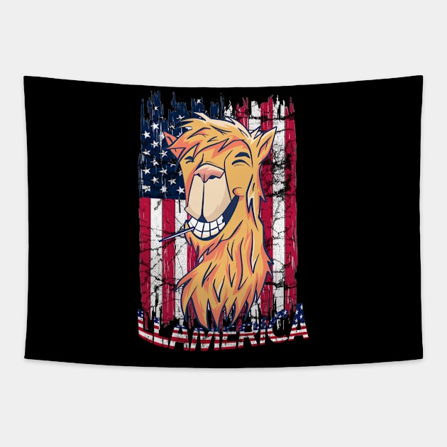 Llamerica funny llama funny alpaca america Tapestry by JayD World