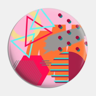 Modern Geometric Pattern Bright Retro Pink Red Doodle Style Pin