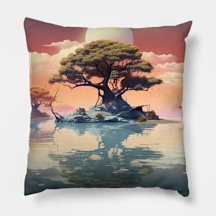 Tree In Calm Lake Serene Landscape Pillow