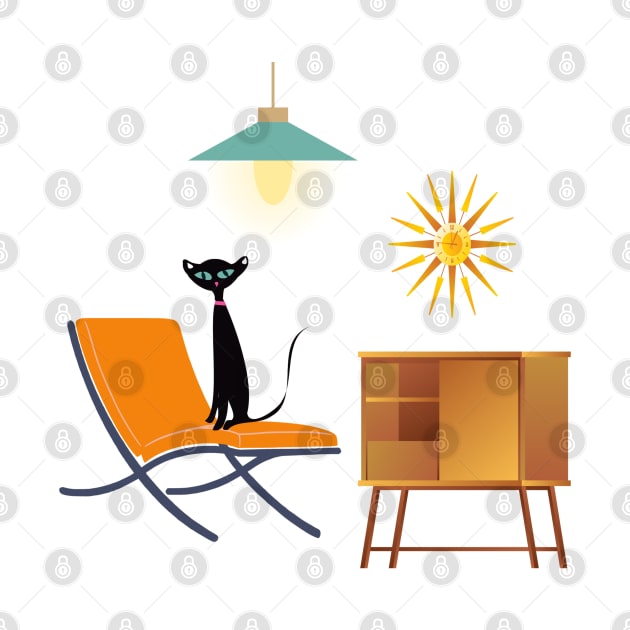 Vintage Cat Surrounded by Retro Furniture by Lisa Williams Design