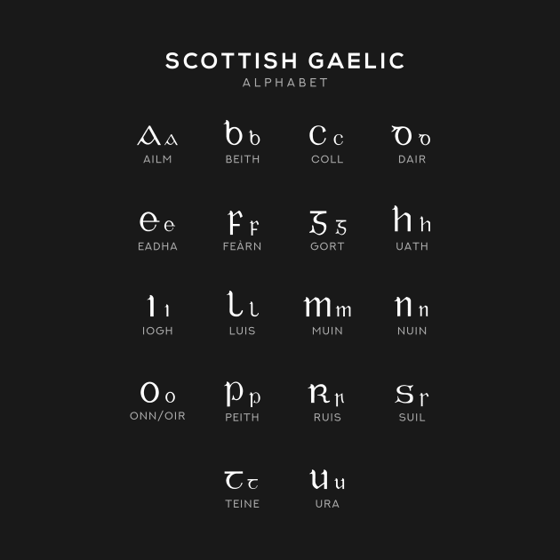 Scottish Gaelic Alphabet, Language Learning Chart Black by typelab