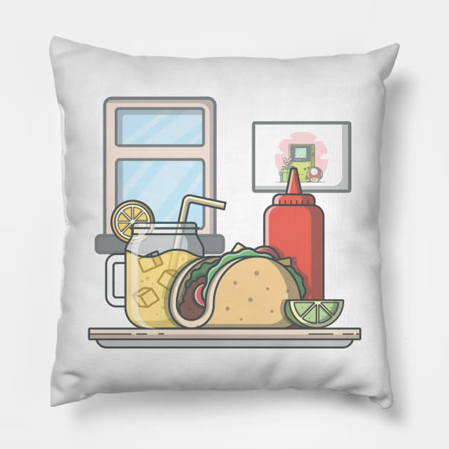 Taco mexican food cartoon Pillow by Catalyst Labs