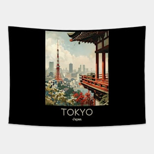 A Vintage Travel Illustration of Tokyo - Japan Tapestry