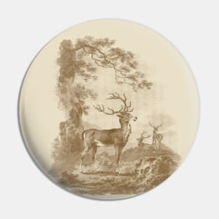 Deer In the Forest Vintage Illustration - Sepia Pin