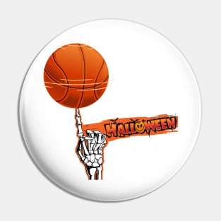 Funny Vintage Halloween Skeleton Basketball Pin