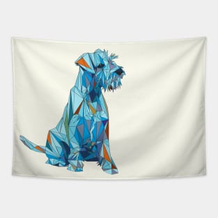 Polygonal Schnauzer Dog Sitting in Blue Shades Tapestry