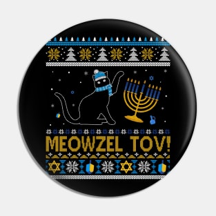 Meowzel Tov Black Cat Funny Hanukkah Chanukah Men Women Kids Pin