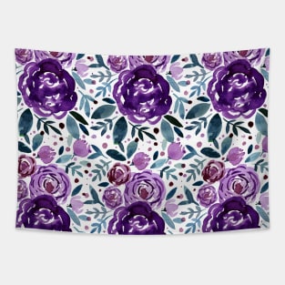 Watercolor roses bouquet pattern - purple Tapestry
