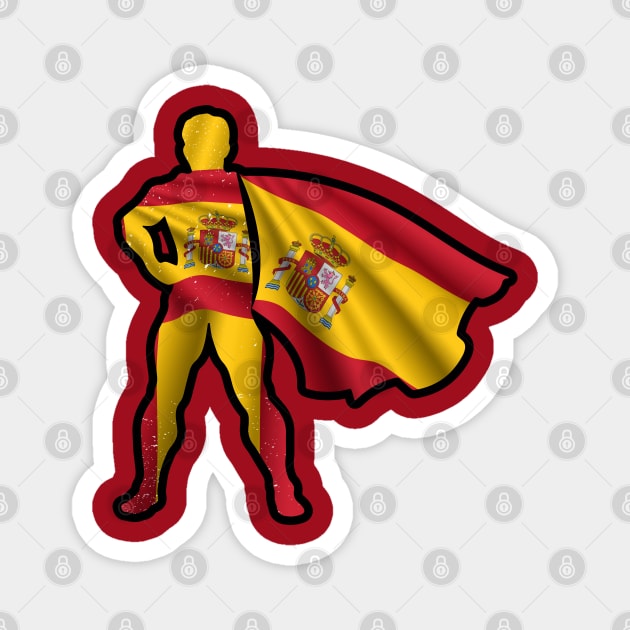 Spanish Hero Wearing Cape of Spain Flag Representing Hope and Peace Magnet by Mochabonk