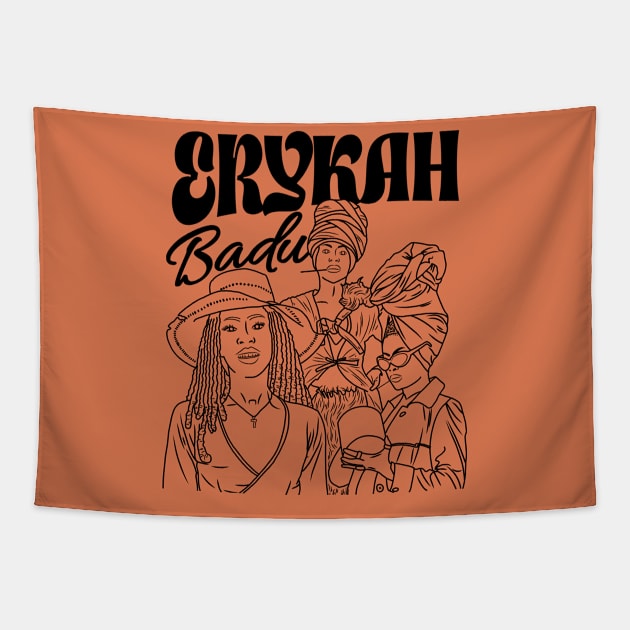 Erykah Badu Line Art Draw Tapestry by thesportstation