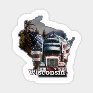 Wisconsin. Truck. Flag. Nature. Magnet