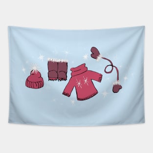 Winter weather snow lover gear cartoon illustration Tapestry