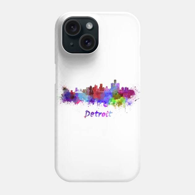 Detroit skyline in watercolor Phone Case by PaulrommerArt