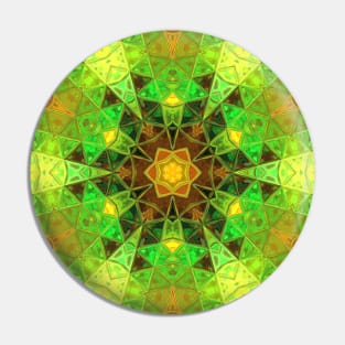 Mosaic Kaleidoscope Flower Green Yellow and Orange Pin