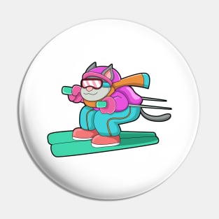 Cat as Ski jumper with Ski & Ski goggles Pin