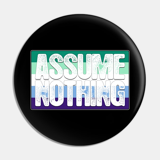 Assume Nothing Gay Male Pride Flag Pin by wheedesign