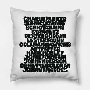 Jazz Legends in Type: The Saxophone Players Pillow