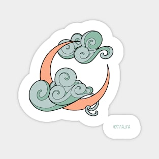 Minimalistic Art Nouveau Clouds and Moon Magnet