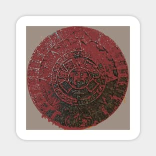 Mayan Calendar / Aztec Sun Stone, in red, from Mexico and Central America Magnet