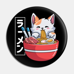 Kawaii Neko Eating Ramen Noodles Pin