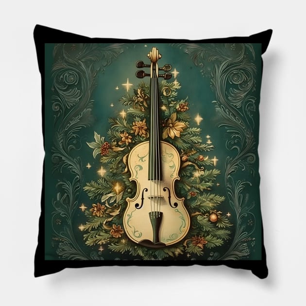 Christmas Violin With Beautiful Filigree Pillow by MiracleROLart
